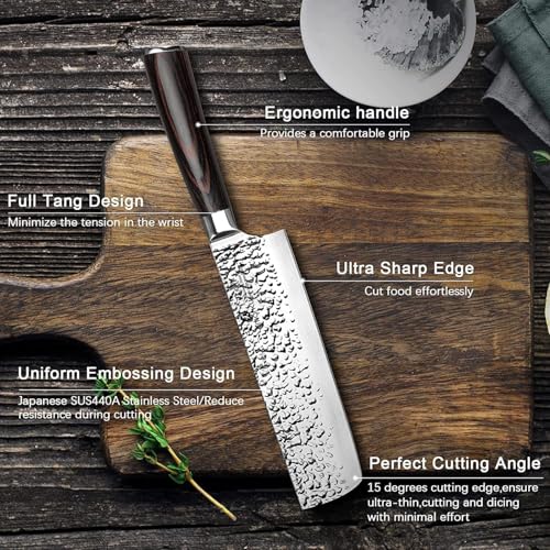 imarku Nakiri Knife, Razor Sharp 7 Inch Multipurpose Vegetable Japanese Chef Knife, High Carbon Stainless Steel Meat Cleaver, Gyutou Knife with Ergonomic Handle, Fathers Day Gift for Dad - Image 5