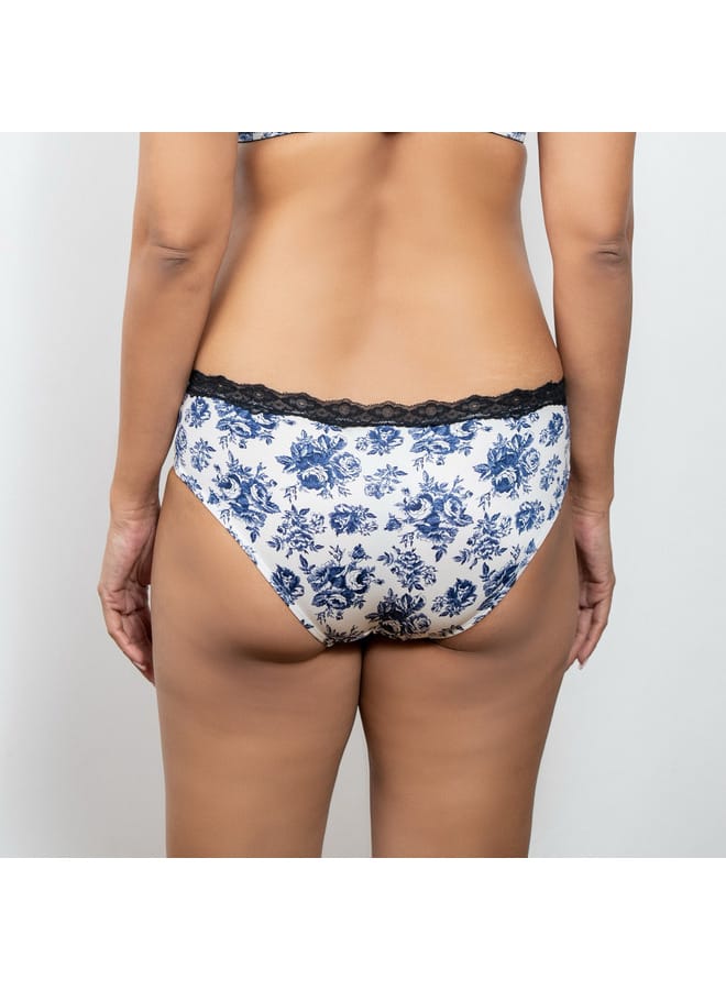 Aadaraya Aadaraya Floral Print Bikini Briefs with Lace Detail  - Image 4