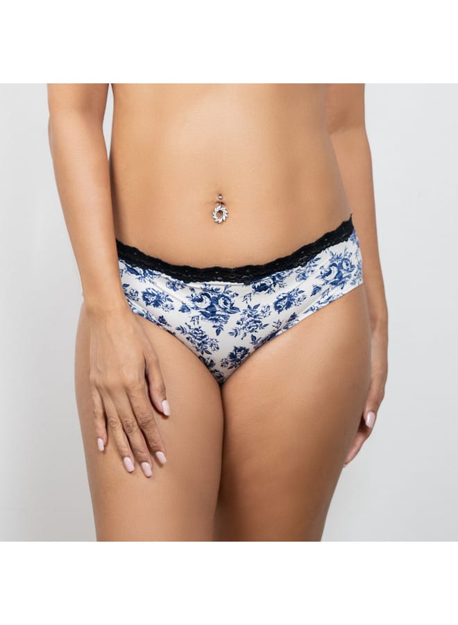 Aadaraya Aadaraya Floral Print Bikini Briefs with Lace Detail  - Image 2