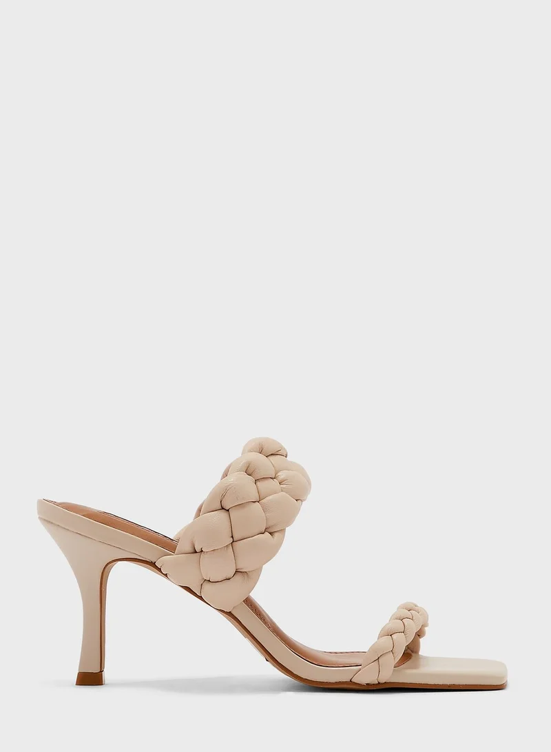 Dune London Message Plaited Mid Heel Mule Sandals