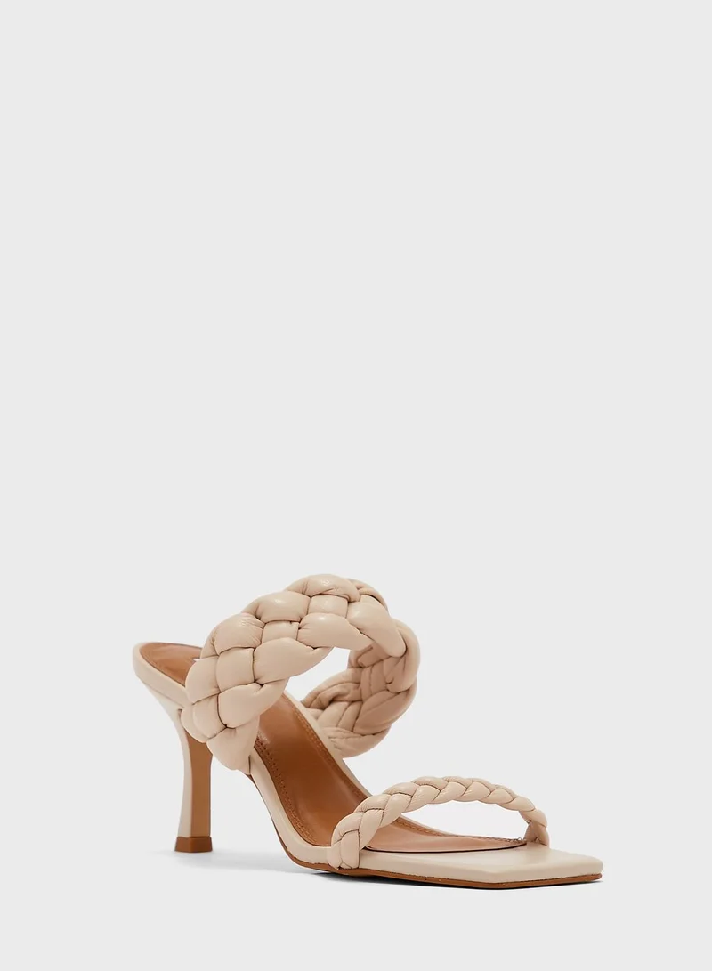 Dune London Message Plaited Mid Heel Mule Sandals
