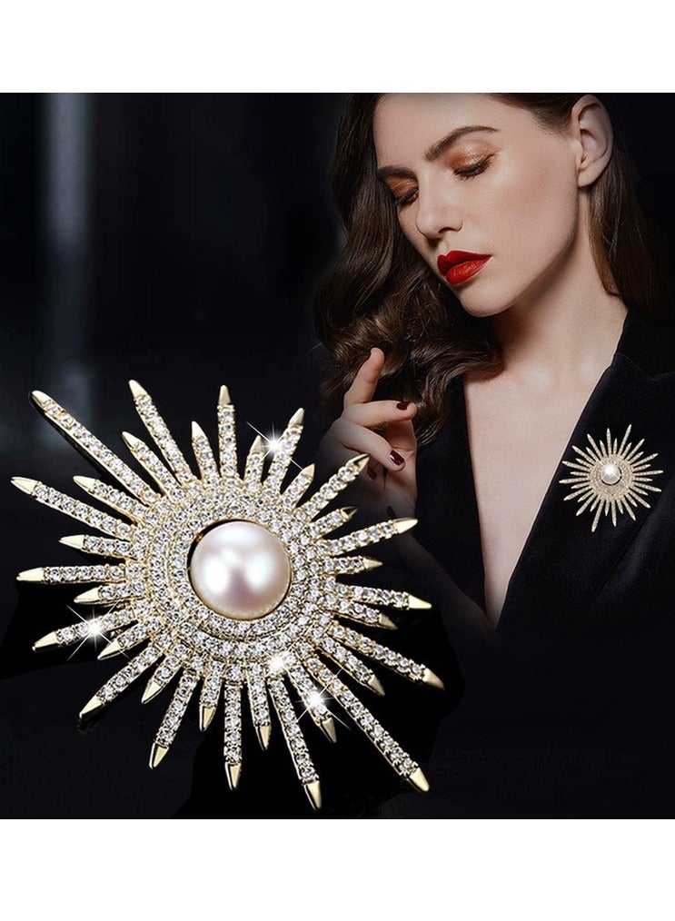 Sunflower Brooch Pin, Pearl Brooch for Women, Sunflower Pearl Rhinestone Brooch Pin for Clothes Lapel Badge, Backpacks, Hats - Image 1
