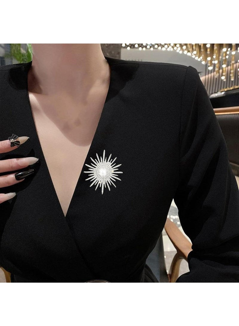 Sunflower Brooch Pin, Pearl Brooch for Women, Sunflower Pearl Rhinestone Brooch Pin for Clothes Lapel Badge, Backpacks, Hats - Image 2