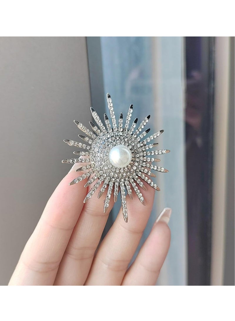 Sunflower Brooch Pin, Pearl Brooch for Women, Sunflower Pearl Rhinestone Brooch Pin for Clothes Lapel Badge, Backpacks, Hats - Image 3