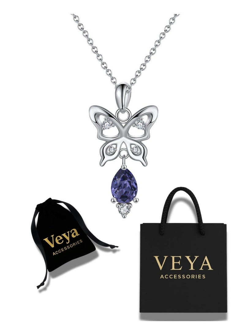 AI-FVMAX A Necklace From Veya, Crafted From Genuine 925 Sterling Silver, Featuring A Butterfly-Inspired Design Symbolizing Beauty And Freedom, With A Sparkling Purple Gemstone That Adds A Touch Of Feminine Grace And Vitality. ✨ Comes In A Luxury Package That Reflects The Beauty Of The Piece And The Quality Of The Brand - Image 1