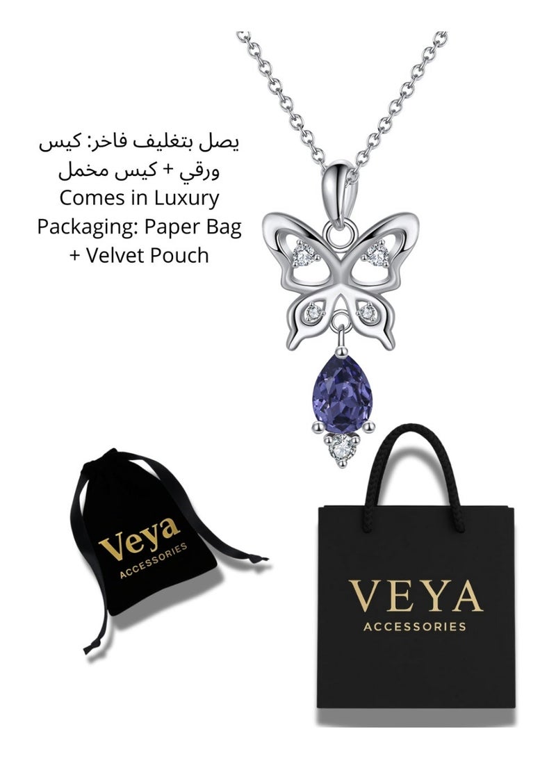 AI-FVMAX A Necklace From Veya, Crafted From Genuine 925 Sterling Silver, Featuring A Butterfly-Inspired Design Symbolizing Beauty And Freedom, With A Sparkling Purple Gemstone That Adds A Touch Of Feminine Grace And Vitality. ✨ Comes In A Luxury Package That Reflects The Beauty Of The Piece And The Quality Of The Brand - Image 2