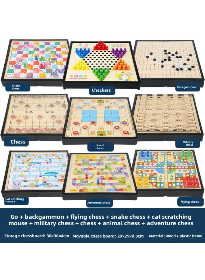 Flying Chess Gobang Checkers Chess Multi-functional Chessboard Combination Children's Interactive Board Game Educational Battle Toys-Specifications:Plastic Nine-in-one (jump + Five + Fly + Cat + Snake + Probe + Bucket + Army + Elephant)  - Image 1