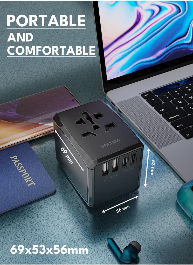 VOLTMA Universal Travel Adapter PD 45W, Fast Charging GaN Universal Charger Adapter with 3 USB-C & 2 USB-A Ports, International Plug Converter Worldwide Travel Charger All in One for EU US UK AUS  - Image 5