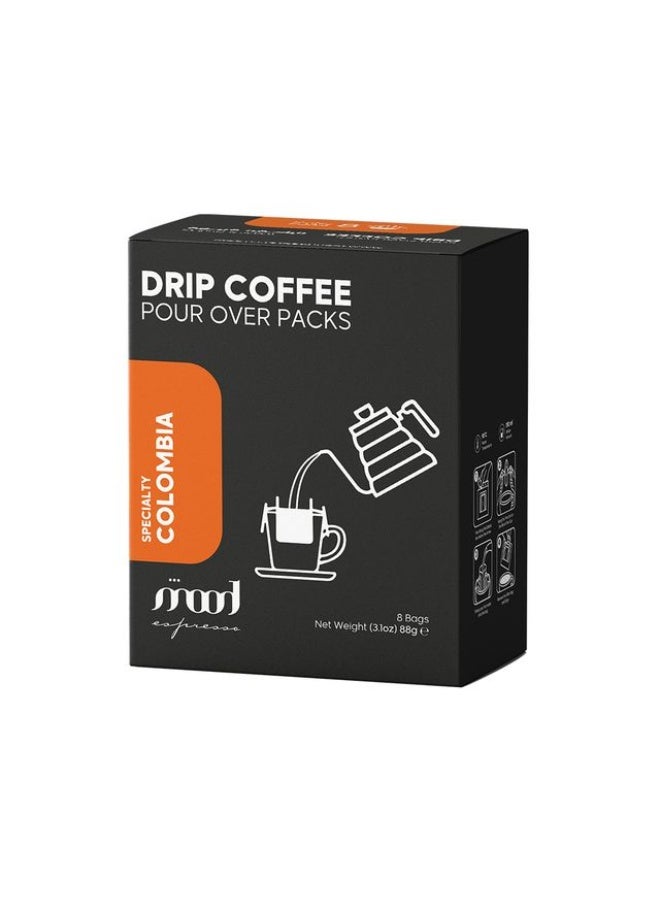 Mood Espresso Medium Roast Drip Coffee, Specialty Colombia, 8 x 11g Sachets - Made in UAE