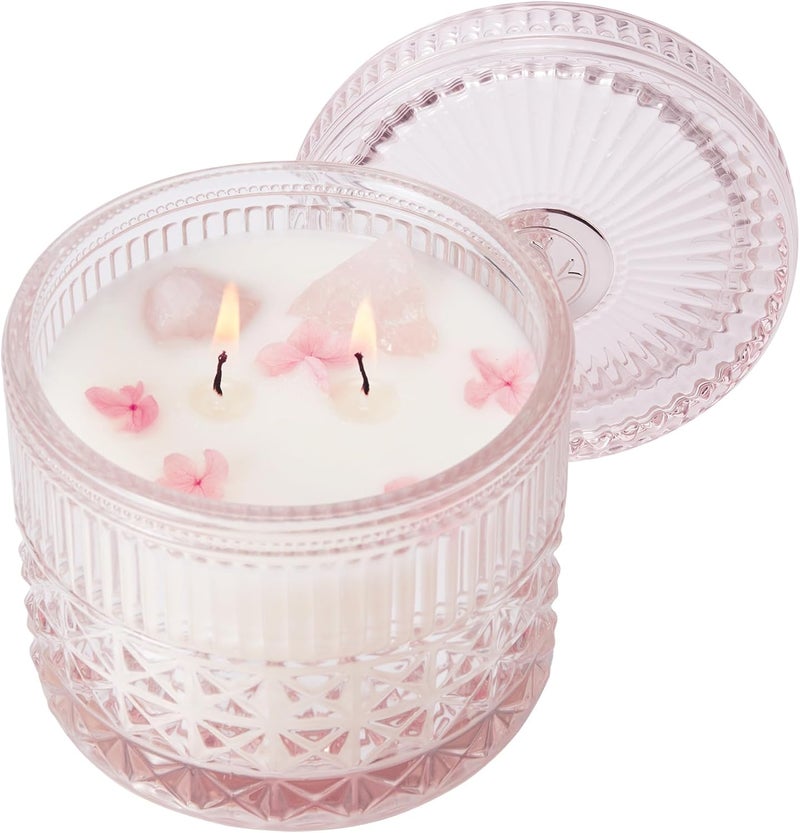 Chloefu LAN Pink Crystal Candles Champagne Bubbles Candle for Home Scented, Non-Toxic, Unique Meditation Spiritual Gifts, 14 oz, Valentines Day Gifts for Her Mom Friends Wife Sister Stocking Stuffers - Image 1