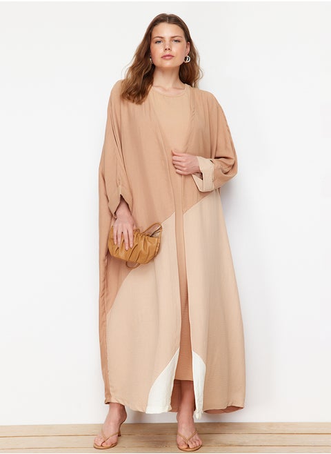 Camel Color Blocked Long Woven Cap & Ferace TCTSS24KF00002