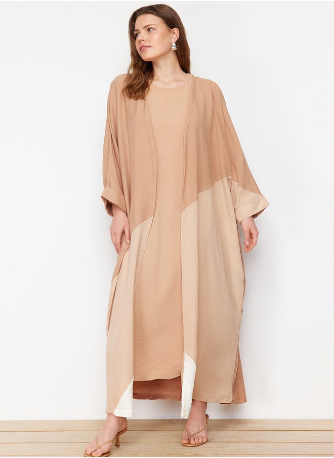 trendyol - Camel Color Blocked Long Woven Cap & Ferace TCTSS24KF00002 - Image 1