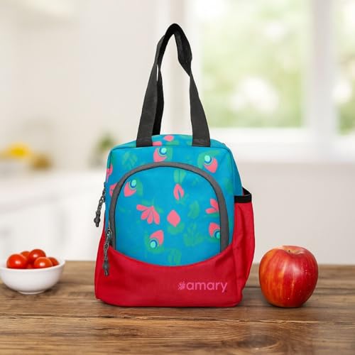 AMARY Lunch Bag – Insulated Interior | Easy to Carry Handle | Zipper Closure for Secure Storage | Lightweight and Durable Design | Ideal for School or Travel (Leaf - Pink) - Image 1