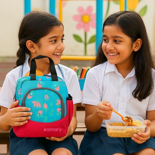 AMARY Lunch Bag – Insulated Interior | Easy to Carry Handle | Zipper Closure for Secure Storage | Lightweight and Durable Design | Ideal for School or Travel (Leaf - Pink) - Image 2