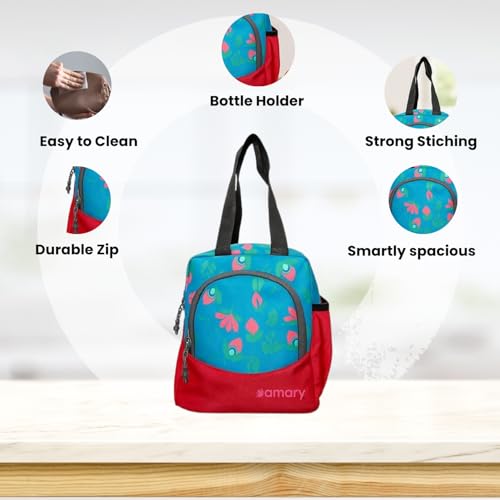 AMARY Lunch Bag – Insulated Interior | Easy to Carry Handle | Zipper Closure for Secure Storage | Lightweight and Durable Design | Ideal for School or Travel (Leaf - Pink) - Image 3