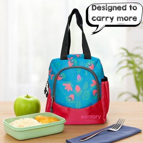 AMARY Lunch Bag – Insulated Interior | Easy to Carry Handle | Zipper Closure for Secure Storage | Lightweight and Durable Design | Ideal for School or Travel (Leaf - Pink) - Image 5