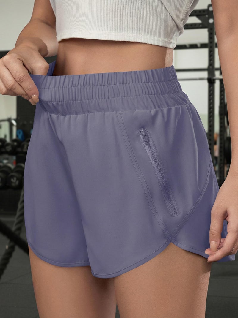 BMJL Women's Running Shorts Elastic High Waisted with Pockets, 2.5" Sporty Workout Quick Dry Athletic Shorts(L,Bluegrey) - Image 4
