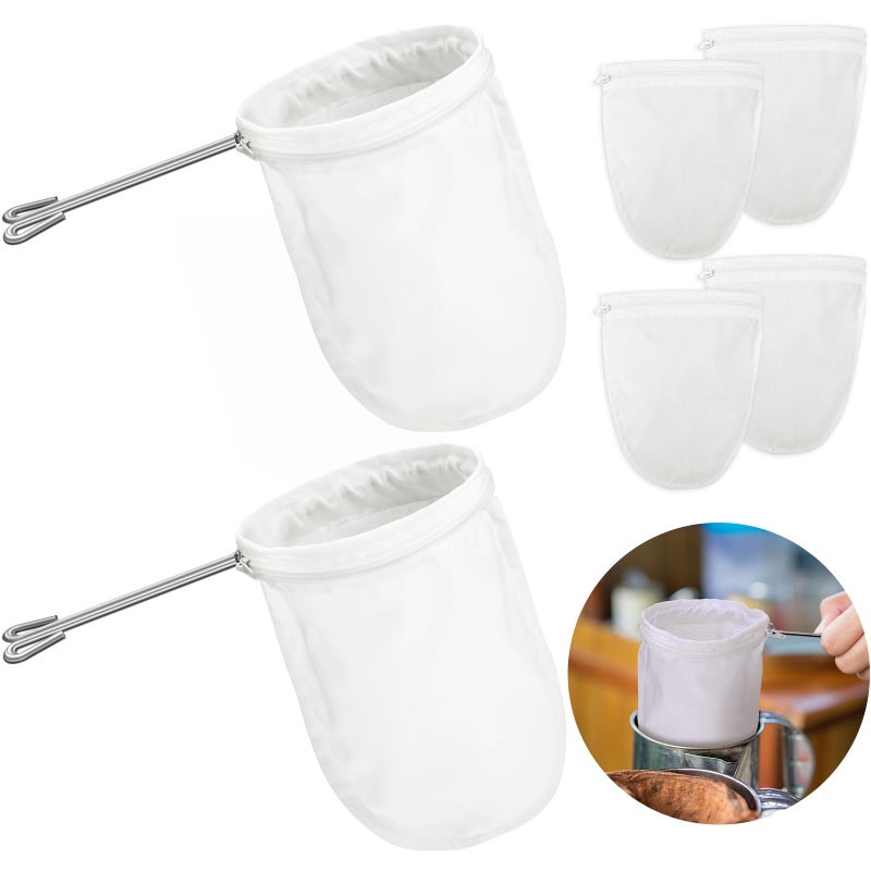 Tatuo 4 Pieces 55 Inch Ultra Fine Mesh Strainer Bags Reusable Filter with 2 Stainless Steel Frame with Handle for Filter Nut Milk Coffee Tea Traditional Thai Butter Bag Juices and Fresh Cheese Cotton