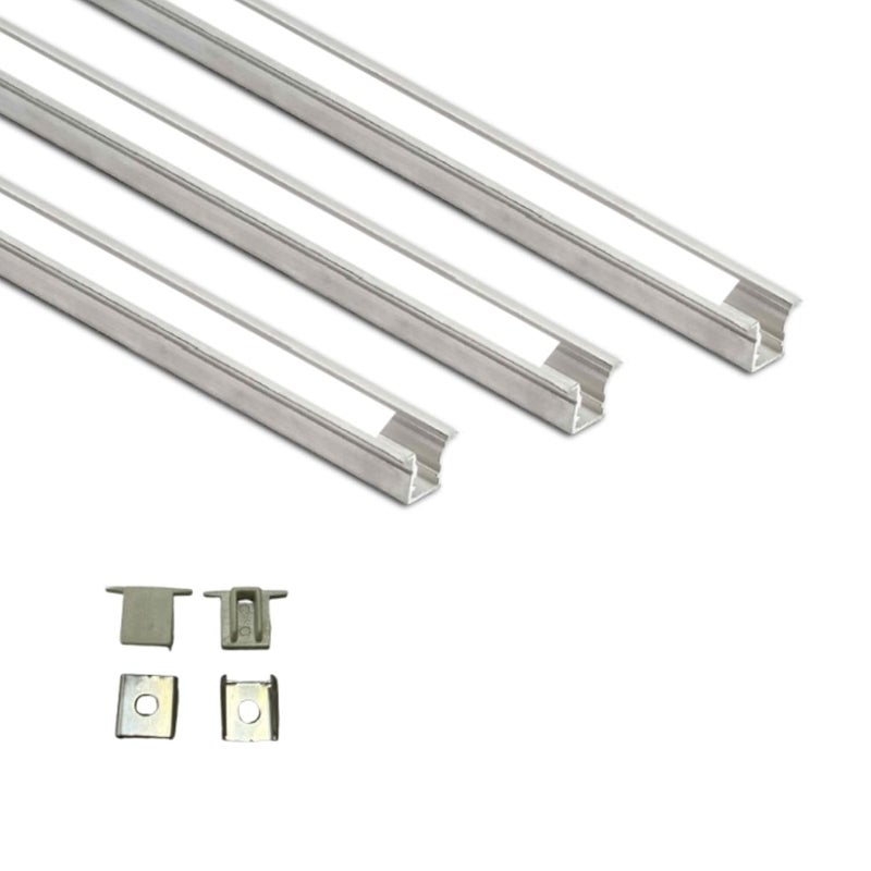 Abaj Lighting 10x12mm LED Strip Light 1Meter Aluminium Rectangular Conciled Profile Light Channels with Diffused Cover End Caps and Mounting Clips Without LED Straight Linear Pack of 3 - Image 1