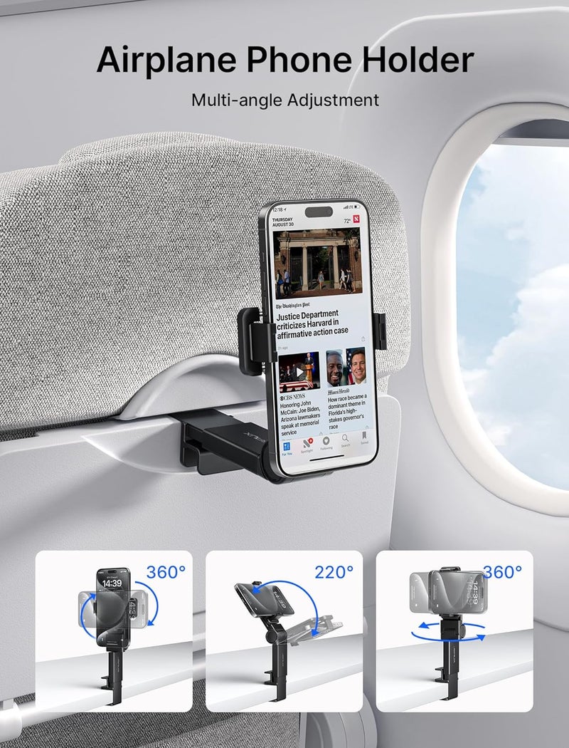 JSAUX Airplane Travel Essentials, Airplane Phone Holder, 360 Degree Rotation Plane Phone Holder, Universal in Flight Airplane Phone Mount, Travel Essentials for Flying - Image 2