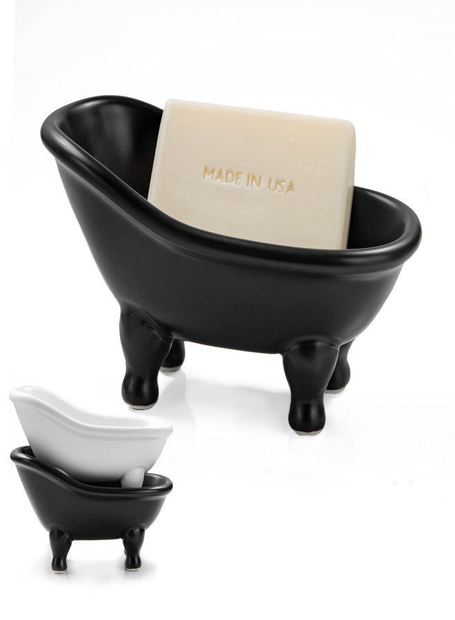 dodococa 1piece 5.6" Black Ceramic Mini Bathtub Soap Dish Small Planter Makeup Organizer Container Hamster Bathtub (Black) - Image 1