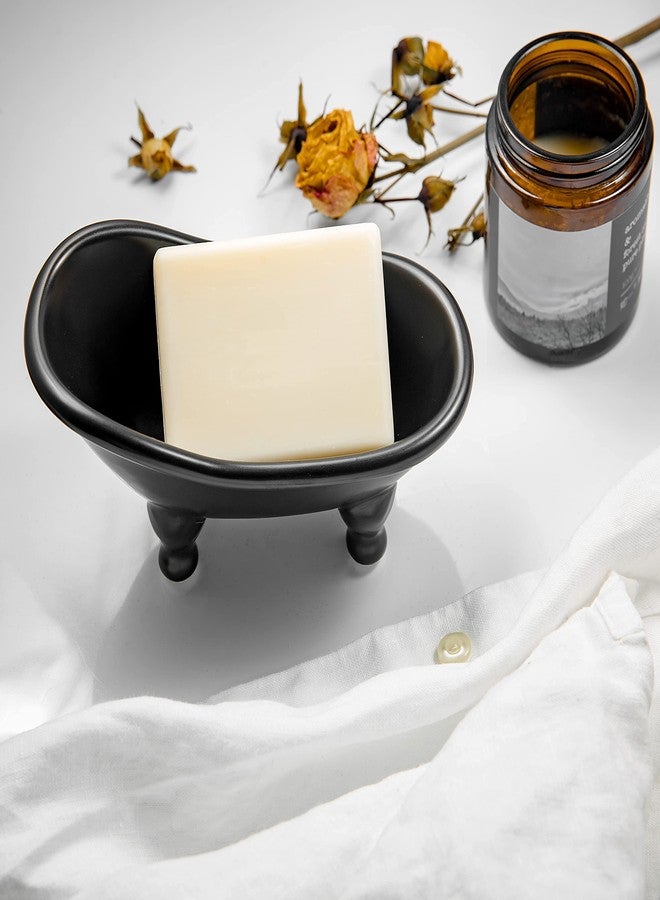 dodococa 1piece 5.6" Black Ceramic Mini Bathtub Soap Dish Small Planter Makeup Organizer Container Hamster Bathtub (Black) - Image 3