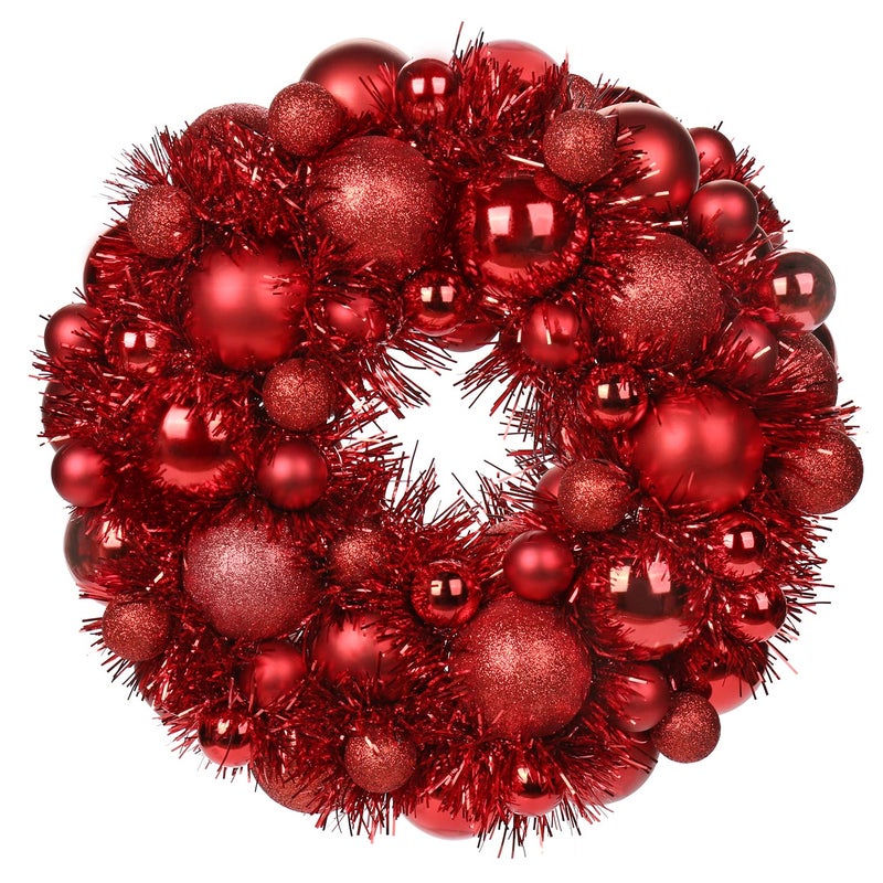 Christmas Ball Wreath 13 Xmas Wreaths Ornaments Glitter Thicken Shatterproof Garland Decoration for Door Wall Mantel Holiday Party Decor Red