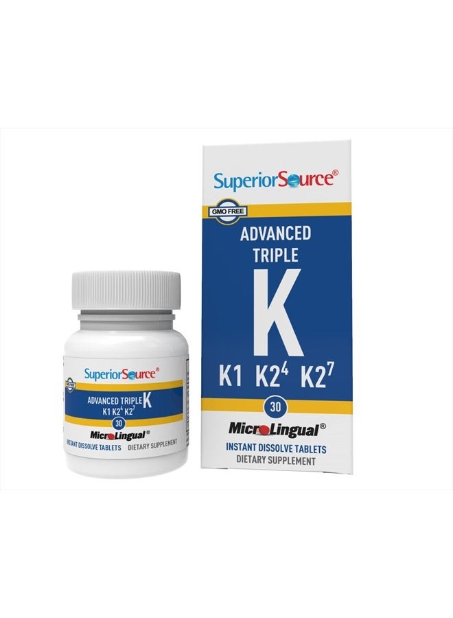 Superior Source Triple K, 3-in-1 Formula, MK-4 500 mcg, MK-7 50 mcg, K1 500 mcg, Quick Dissolve Sublingual Tablets, 30 Count, Healthy Bones and Arteries, Immune & Cardiovascular Support, Non-GMO - Image 1