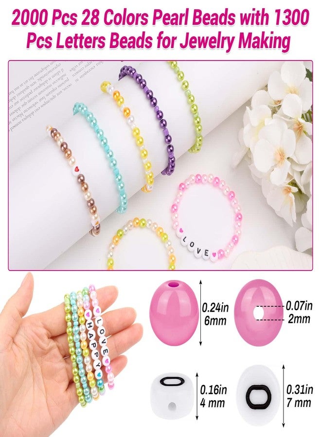 أوداب مجموعة أوداب لصنع المجوهرات: 2000 حبة لؤلؤ مستديرة 6 مم (28 لونًا) مع 1300 حبة خرز حروف - Image 3