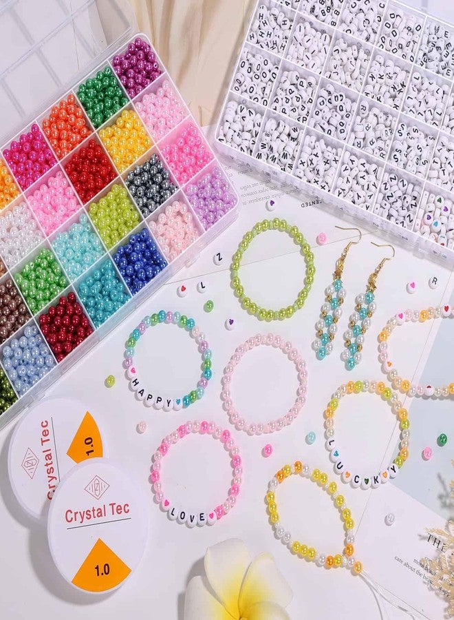 أوداب مجموعة أوداب لصنع المجوهرات: 2000 حبة لؤلؤ مستديرة 6 مم (28 لونًا) مع 1300 حبة خرز حروف - Image 2