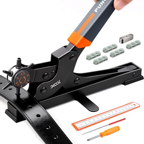 XOOL Revolving Punch Plier Kit Leather Hole Punch Set for Belts Watch Bands Straps Dog Collars Saddles Shoes Fabric DIY Home or Craft Projects Heavy Duty Rotary Puncher Multi Hole Sizes Make - Image 1