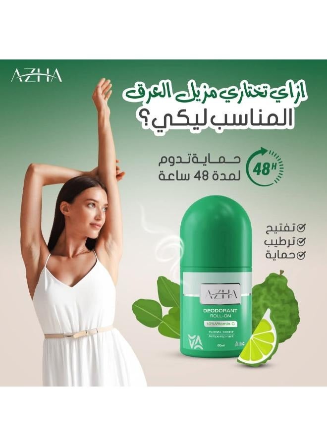 أزهى مزيل العرق رول أون للتبييض برائحه الزهور العميق يحتوي علي 10% فيتامين سي يؤخر نمو الشعر 60مل. - Image 2