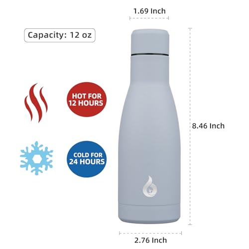 BJPKPK Insulated Water Bottle 12oz Small Stainless Steel Water Bottles Reusable Metal Thermal Keep Cold and HotMist Grey - Image 3