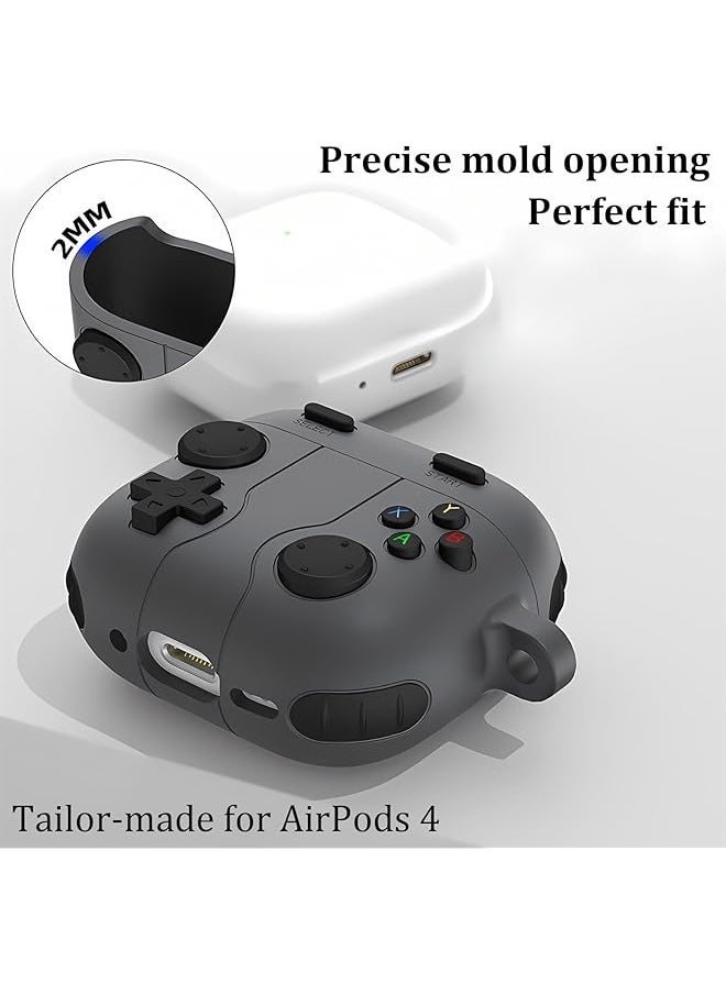 erorex - Cute Case Compatible With Airpods 4 With Active Noise Cancellation With Keychain Cartoon Anime Game Console Funny Soft Silicone Shockproof Wireless Charging Case Black - Image 1