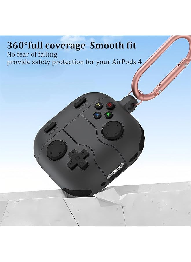 erorex - Cute Case Compatible With Airpods 4 With Active Noise Cancellation With Keychain Cartoon Anime Game Console Funny Soft Silicone Shockproof Wireless Charging Case Black - Image 1
