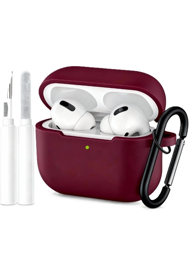 سزوكست متوافق مع AirPods Pro 3 غطاء الحافظة حافظة AirPods Pro للنساء والرجال، حافظة واقية من السيليكون الناعم لـ Airpods Pro 3 الجيل 2025 مع سلسلة مفاتيح LED أمامية مرئية تأتي مع قلم تنظيف أحمر بورجوندي - Image 1