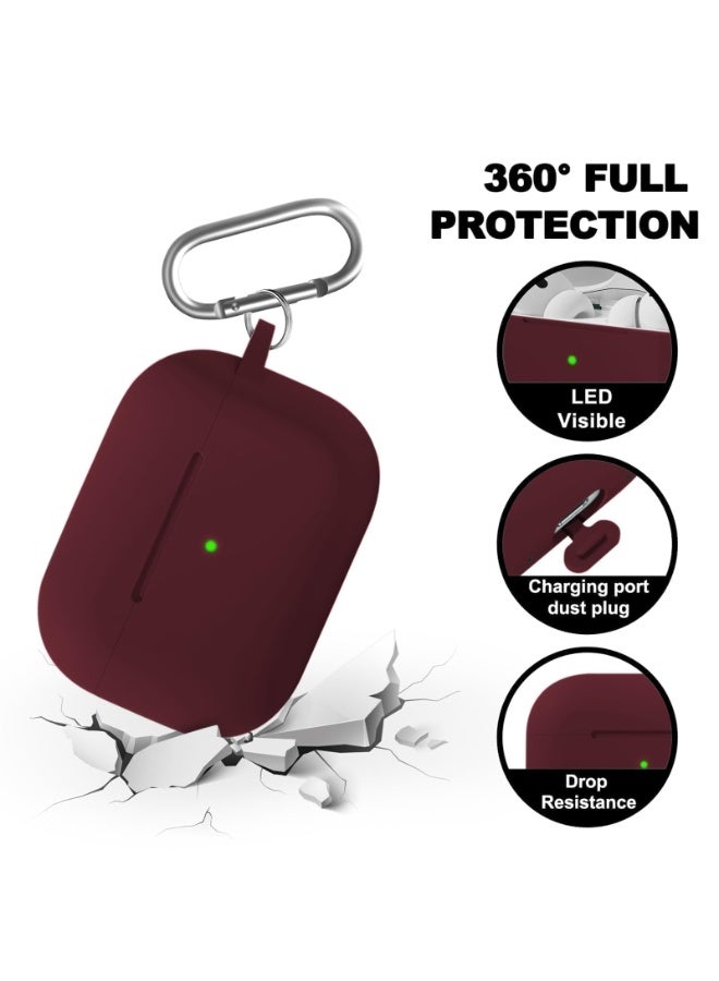 سزوكست متوافق مع AirPods Pro 3 غطاء الحافظة حافظة AirPods Pro للنساء والرجال، حافظة واقية من السيليكون الناعم لـ Airpods Pro 3 الجيل 2025 مع سلسلة مفاتيح LED أمامية مرئية تأتي مع قلم تنظيف أحمر بورجوندي - Image 2