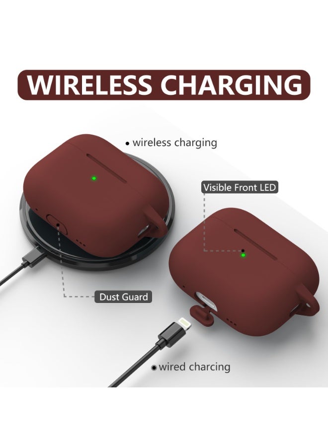 سزوكست متوافق مع AirPods Pro 3 غطاء الحافظة حافظة AirPods Pro للنساء والرجال، حافظة واقية من السيليكون الناعم لـ Airpods Pro 3 الجيل 2025 مع سلسلة مفاتيح LED أمامية مرئية تأتي مع قلم تنظيف أحمر بورجوندي - Image 3