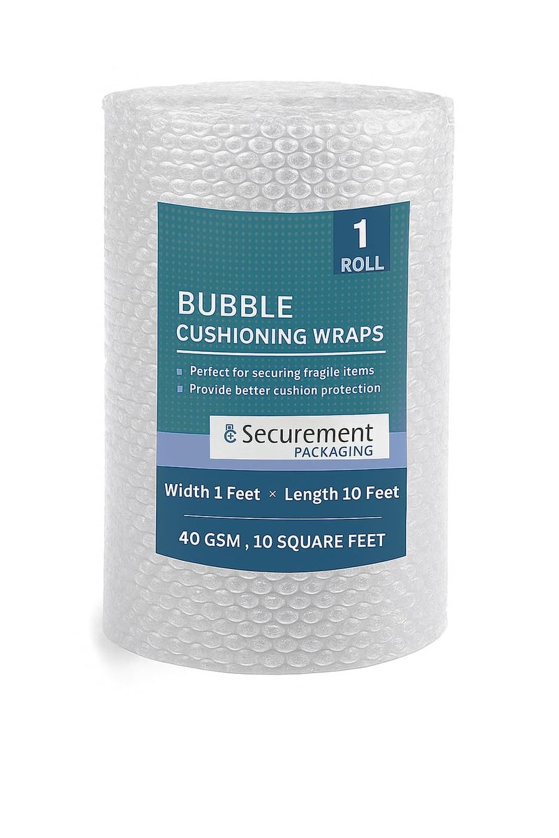 SECUREMENT Bubble Wrap Roll, Heavy Duty 40 GSM, Clear, 1 ft x 10 ft, Packaging Cushioning for Fragile Items - 1 Roll - Image 1