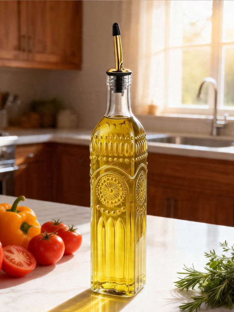 Ruiao 2 Pcs Olive Oil Dispenser Bottle for Kitchen,17oz Clear Glass Cooking Oil and Vinegar Dispenser Set, Coffee Syrup Dispenser with 2 Pourers and 1 Funnel (Two squares) - Image 4