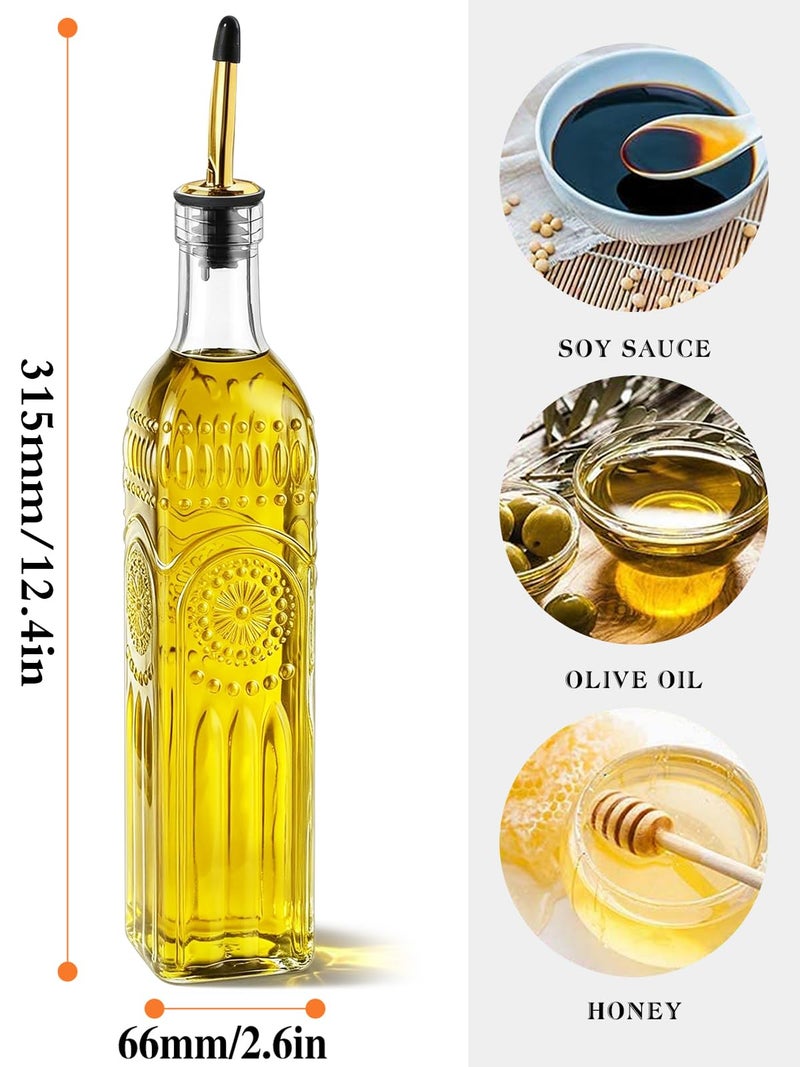 Ruiao 2 Pcs Olive Oil Dispenser Bottle for Kitchen,17oz Clear Glass Cooking Oil and Vinegar Dispenser Set, Coffee Syrup Dispenser with 2 Pourers and 1 Funnel (Two squares) - Image 2
