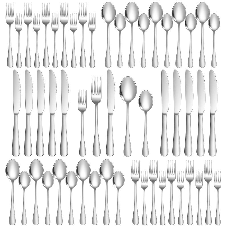 Lazycorner Silverware Set 50 Piece Stainless Steel Flatware Set Silverware Utensils for 10 People Includes Forks Knives Spoons & Salad Forks Dishwasher Safe for Home Restaurant or Outdoor Use - Image 1