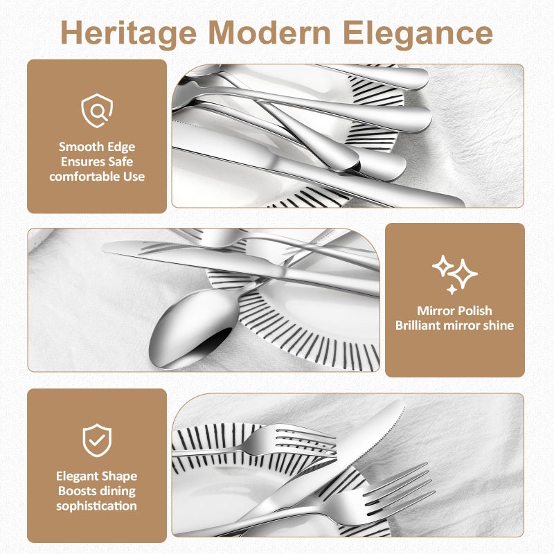 Lazycorner Silverware Set 50 Piece Stainless Steel Flatware Set Silverware Utensils for 10 People Includes Forks Knives Spoons & Salad Forks Dishwasher Safe for Home Restaurant or Outdoor Use - Image 3