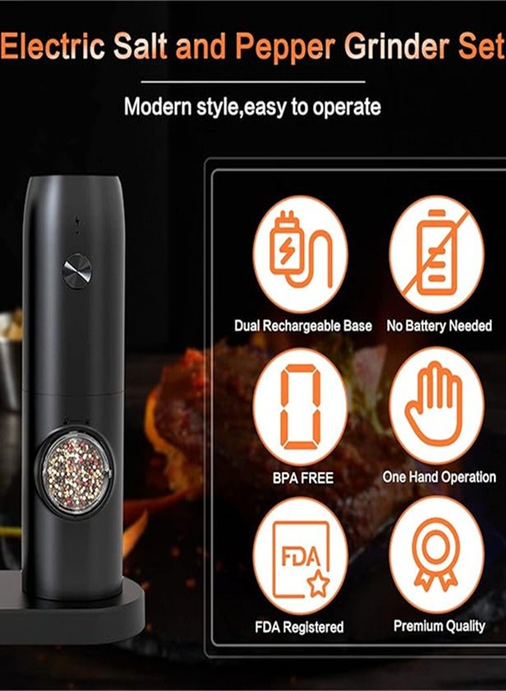 مجموعة مطحنة الملح والفلفل الكهربائية السوداء، مطحنة ملح قابلة لإعادة التعبئة عبر USB مع إضاءة LED بتصميم عصري - Image 4
