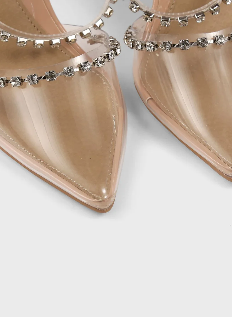 Missguided Clear Strap Detail Heeled Mules