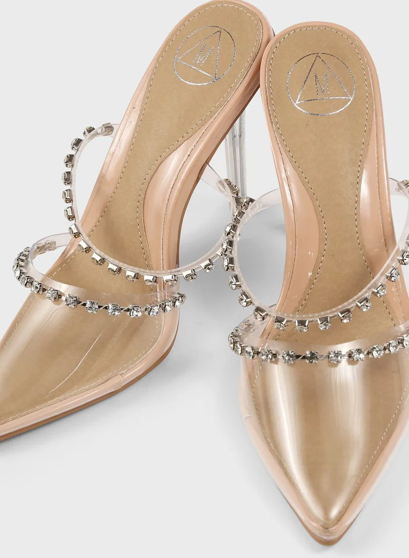 Missguided Clear Strap Detail Heeled Mules