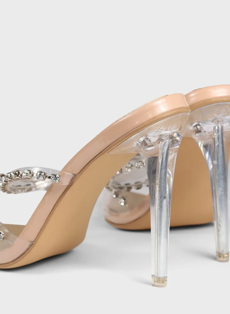 Missguided Clear Strap Detail Heeled Mules
