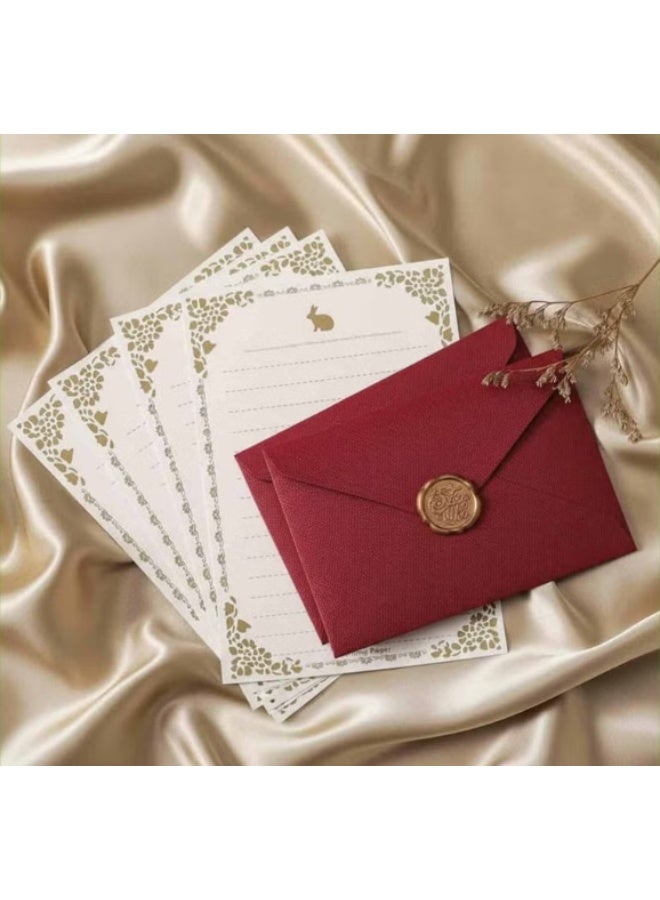 HPRT Greeting Card Envelopes, 32PCS Vintage Letter Writing Set With 6 Wine Red Envelopes, 20 Writing Papers And 6 Wax Seal Stickers For Letters, Wedding Invitations, Gift Notes (16.5 × 11 cm) - Image 1