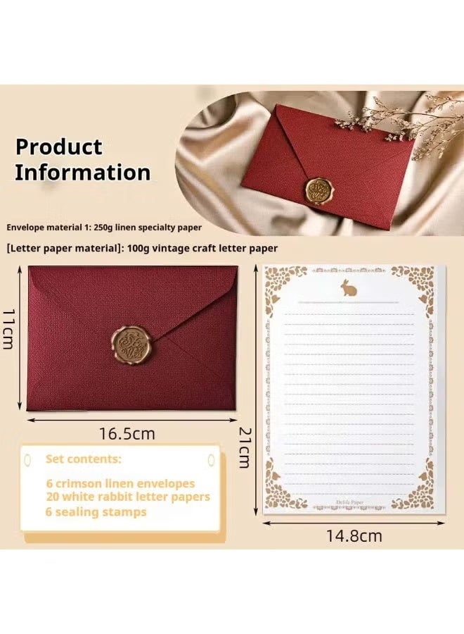 HPRT Greeting Card Envelopes, 32PCS Vintage Letter Writing Set With 6 Wine Red Envelopes, 20 Writing Papers And 6 Wax Seal Stickers For Letters, Wedding Invitations, Gift Notes (16.5 × 11 cm) - Image 2