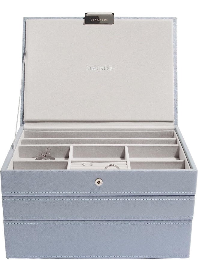 Stackers Dusky Blue Classic Medium Jewellery Box, Set of 3 - Image 1